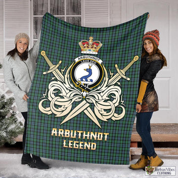 Arbuthnot Tartan Blanket with Clan Crest and the Golden Sword of Courageous Legacy X-Large 59 x 79 inches 150 x 200 cm - Tartan Vibes Clothing