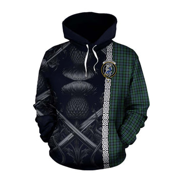 Tartan Vibes Clothing Arbuthnot Tartan Cotton Hoodie with Family Crest Cross Sword Thistle Celtic Vibes