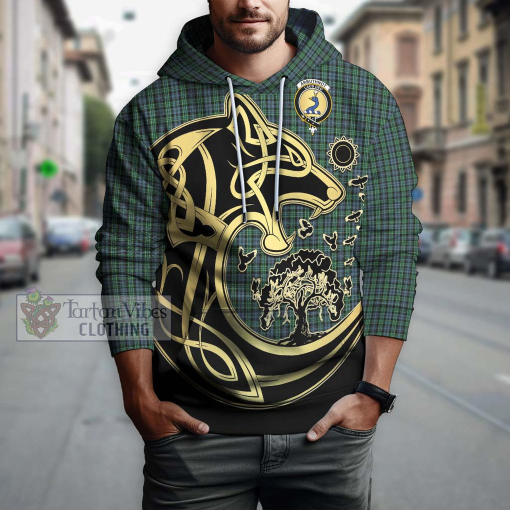 Arbuthnot Tartan Hoodie with Family Crest Celtic Wolf Style Zip Hoodie - Tartan Vibes Clothing