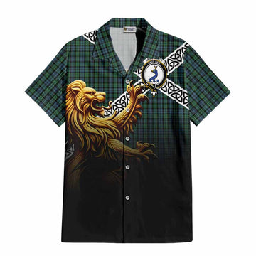 Tartan Vibes Clothing Arbuthnot Crest Tartan Short Sleeve Button Shirt with Golden Lion Emblem Celtic Style