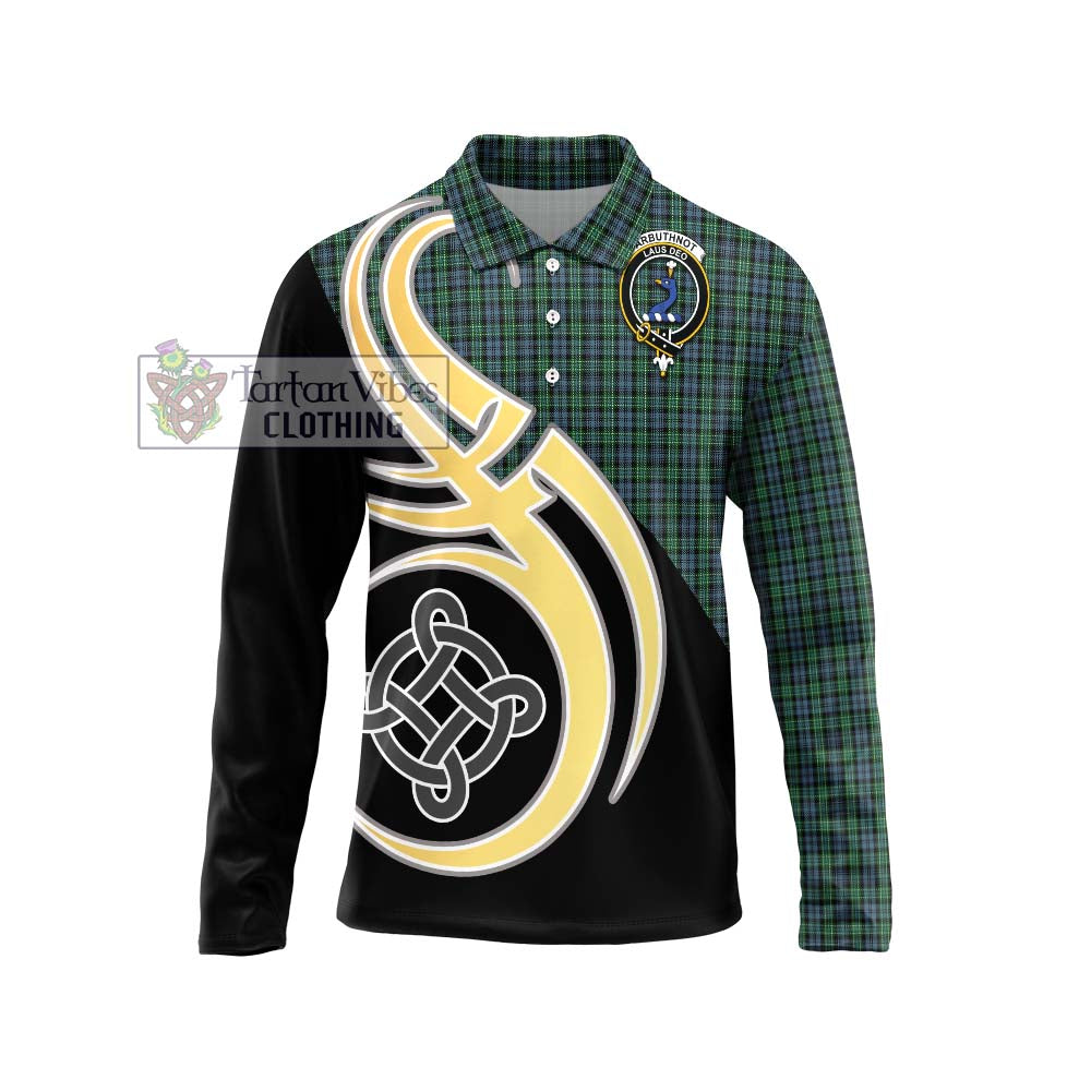 Arbuthnot Tartan Long Sleeve Polo Shirt with Family Crest and Celtic Symbol Style Unisex - Tartan Vibes Clothing