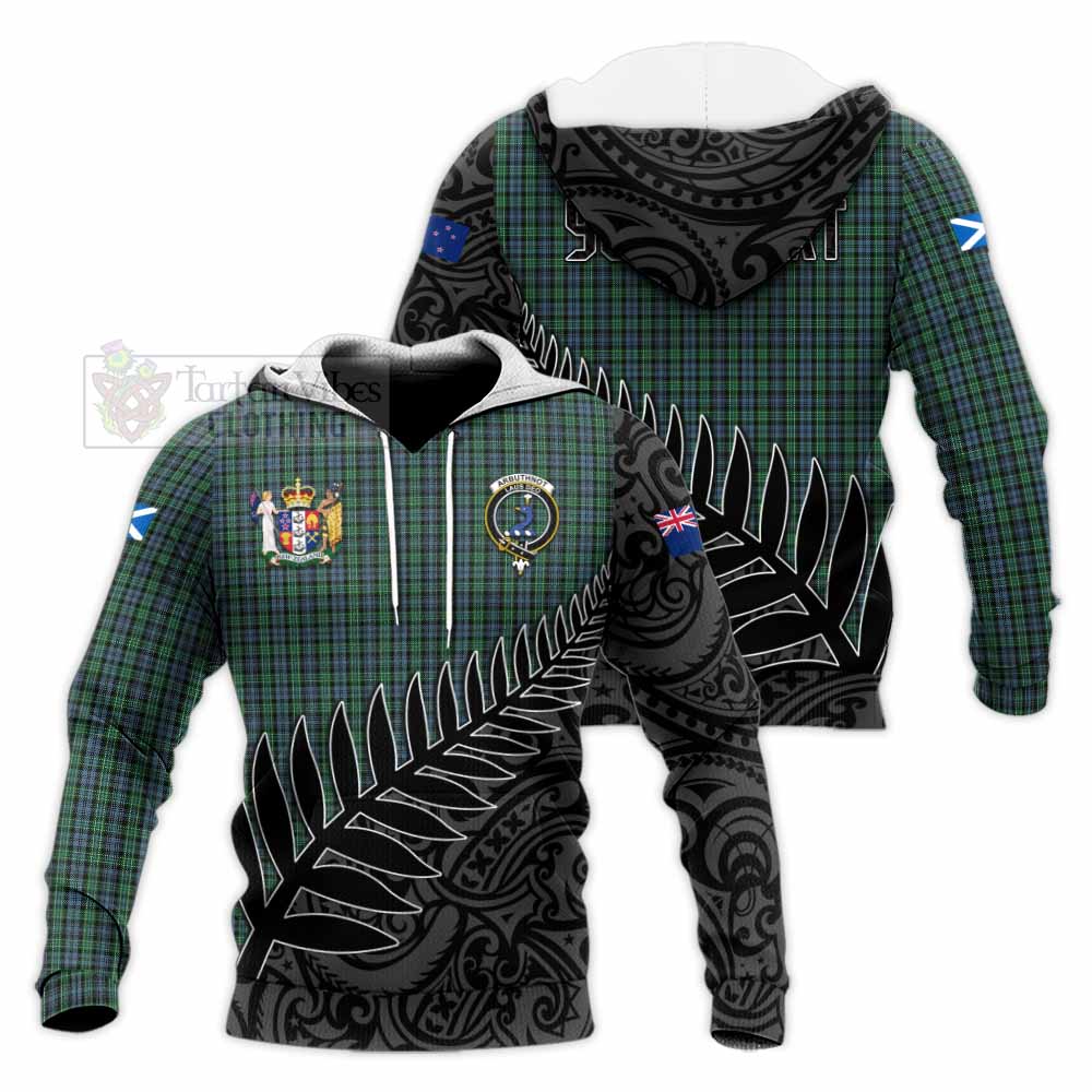 Tartan Vibes Clothing Arbuthnot Crest Tartan Knitted Hoodie with New Zealand Silver Fern Half Style