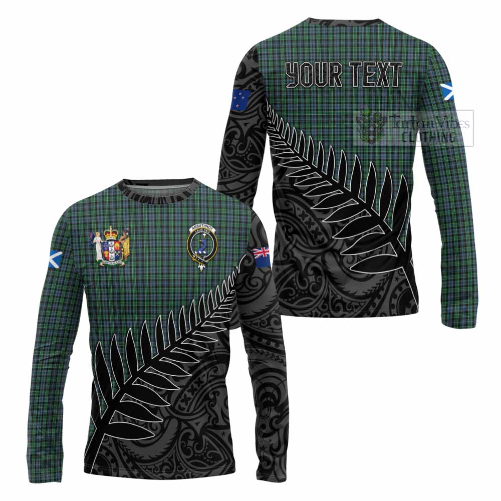 Tartan Vibes Clothing Arbuthnot Crest Tartan Long Sleeve T-Shirt with New Zealand Silver Fern Half Style