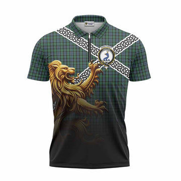 Tartan Vibes Clothing Arbuthnot Crest Tartan Zipper Polo Shirt with Golden Lion Emblem Celtic Style