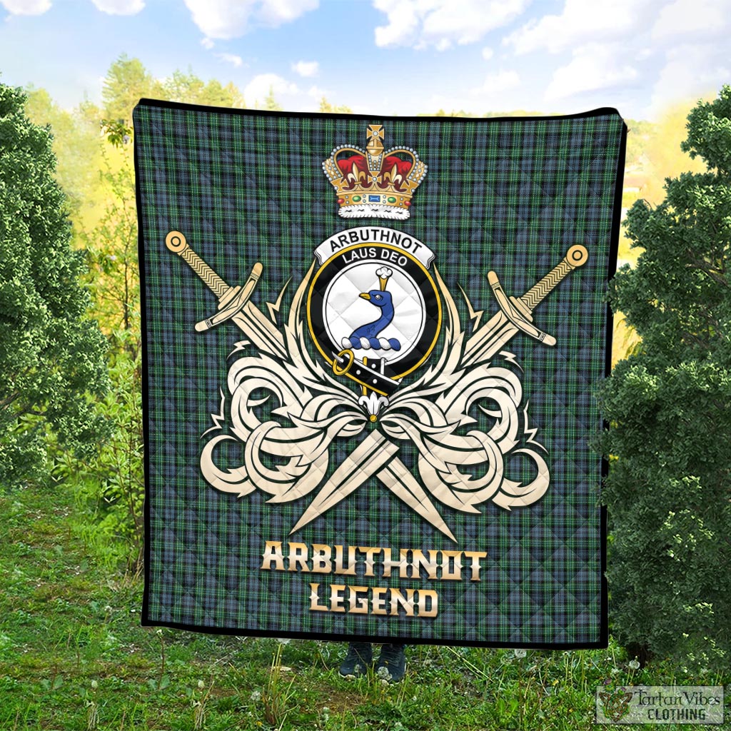 Tartan Vibes Clothing Arbuthnot Tartan Quilt with Clan Crest and the Golden Sword of Courageous Legacy