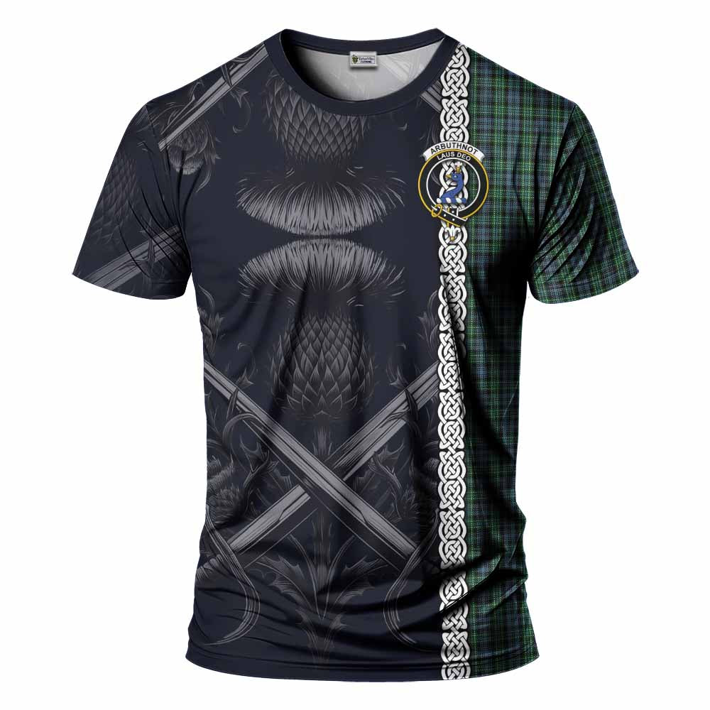Tartan Vibes Clothing Arbuthnot Tartan T-Shirt with Family Crest Cross Sword Thistle Celtic Vibes