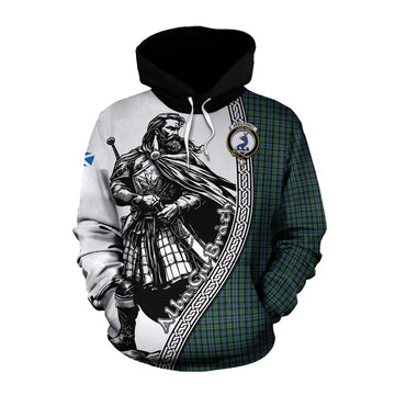Tartan Vibes Clothing Arbuthnot Tartan Clan Crest Cotton Hoodie with Highlander Warrior Celtic Style