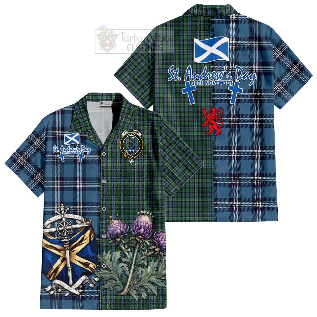 Tartan Vibes Clothing Arbuthnot Tartan Short Sleeve Button Shirt Happy St. Andrew's Day Half Tartan Style