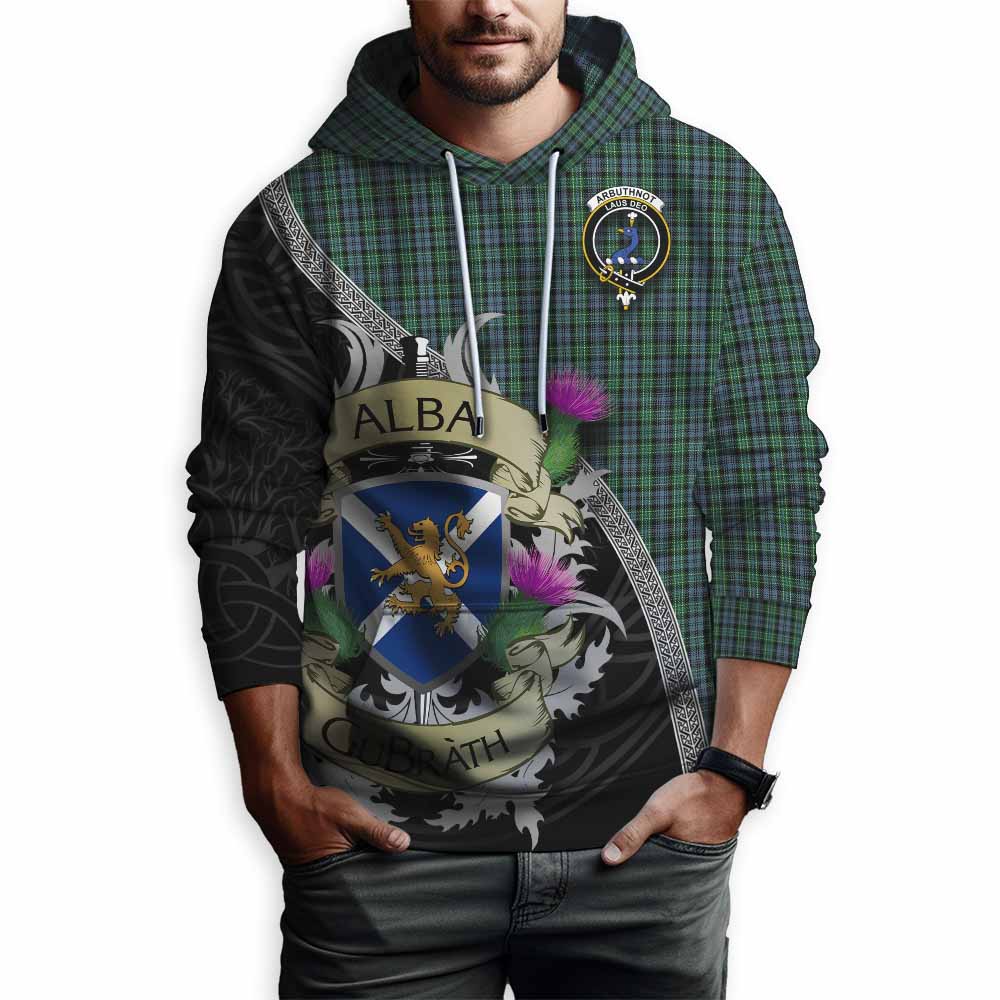 Tartan Vibes Clothing Arbuthnot Tartan Family Crest Hoodie Lion Rampant Royal Thistle Shield Celtic Inspired
