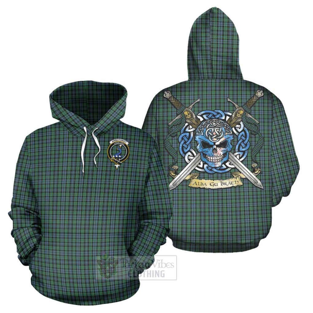 Tartan Vibes Clothing Arbuthnot Tartan Hoodie with Family Crest Celtic Skull Style