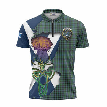 Tartan Vibes Clothing Arbuthnot Tartan Family Crest Zipper Polo Shirt Scottish Thistle Celtic Inspired