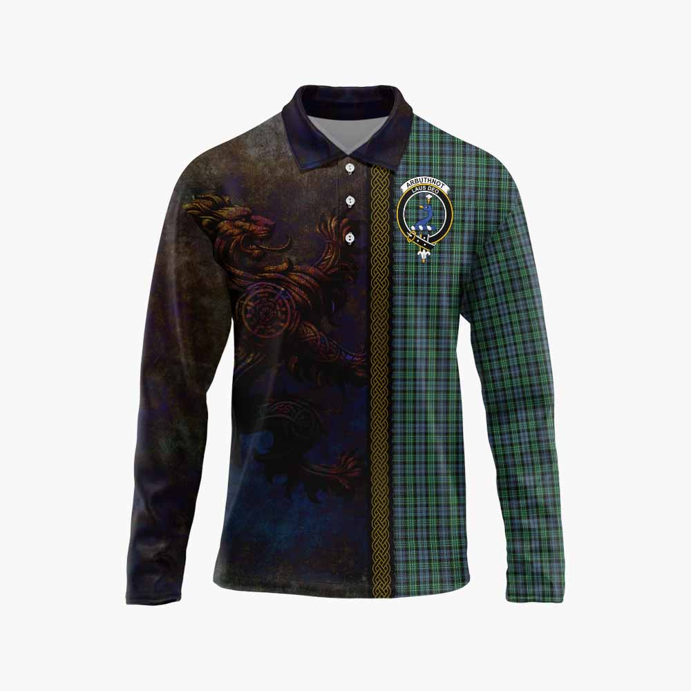 Tartan Vibes Clothing Arbuthnot Tartan Family Crest Long Sleeve Polo Shirt Alba Gu Brath Be Brave Lion Ancient Style