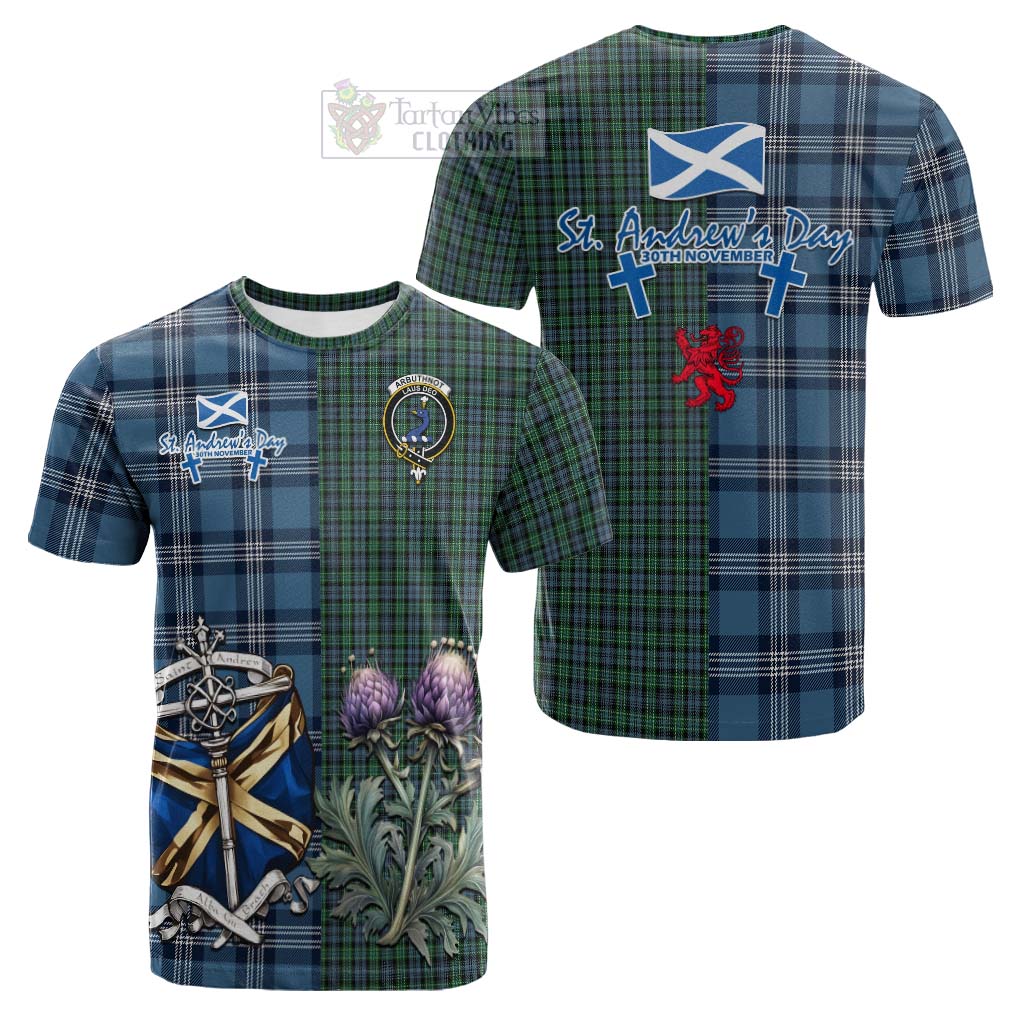 Tartan Vibes Clothing Arbuthnot Tartan Cotton T-shirt Happy St. Andrew's Day Half Tartan Style