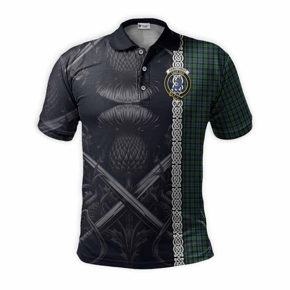Tartan Vibes Clothing Arbuthnot Tartan Polo Shirt with Family Crest Cross Sword Thistle Celtic Vibes