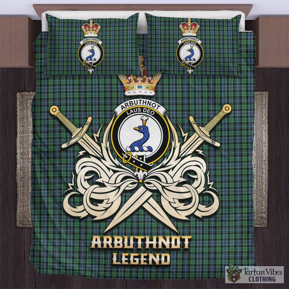Tartan Vibes Clothing Arbuthnot Tartan Bedding Set with Clan Crest and the Golden Sword of Courageous Legacy