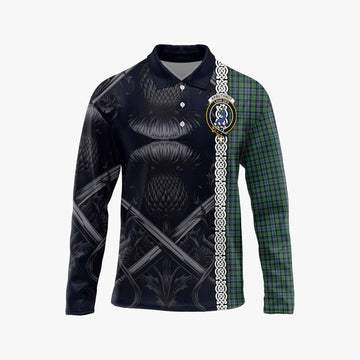 Tartan Vibes Clothing Arbuthnot Tartan Long Sleeve Polo Shirt with Family Crest Cross Sword Thistle Celtic Vibes