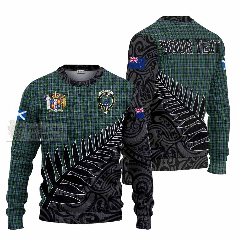 Tartan Vibes Clothing Arbuthnot Crest Tartan Knitted Sweater with New Zealand Silver Fern Half Style