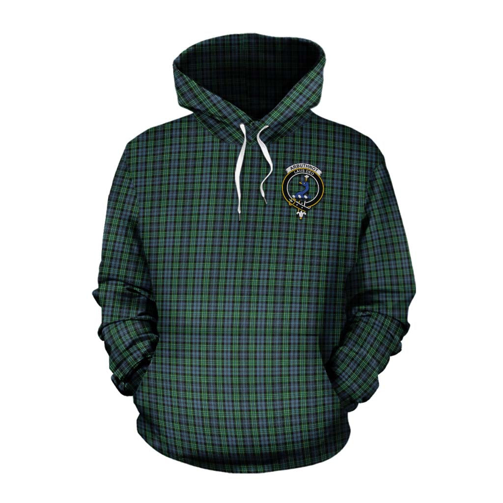 Tartan Vibes Clothing Arbuthnot Tartan Cotton Hoodie with Family Crest and Bearded Skull Holding Bottles of Whiskey