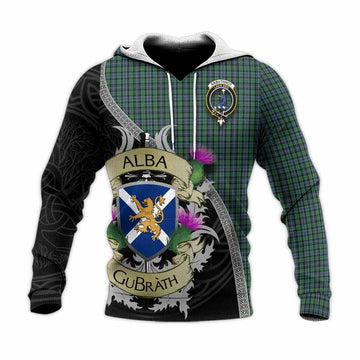 Tartan Vibes Clothing Arbuthnot Tartan Family Crest Knitted Hoodie Lion Rampant Royal Thistle Shield Celtic Inspired