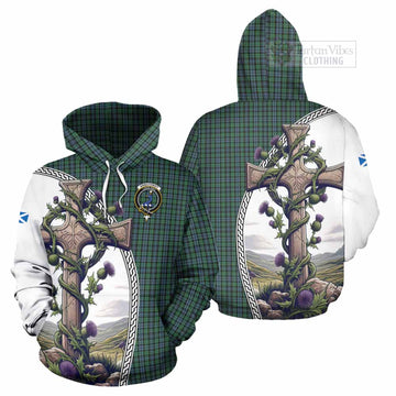 Tartan Vibes Clothing Arbuthnot Tartan Hoodie with Family Crest and St. Andrew's Cross Accented by Thistle Vines