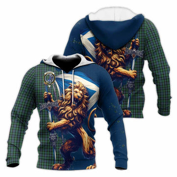Tartan Vibes Clothing Arbuthnot Tartan Family Crest Knitted Hoodie with Scottish Majestic Lion