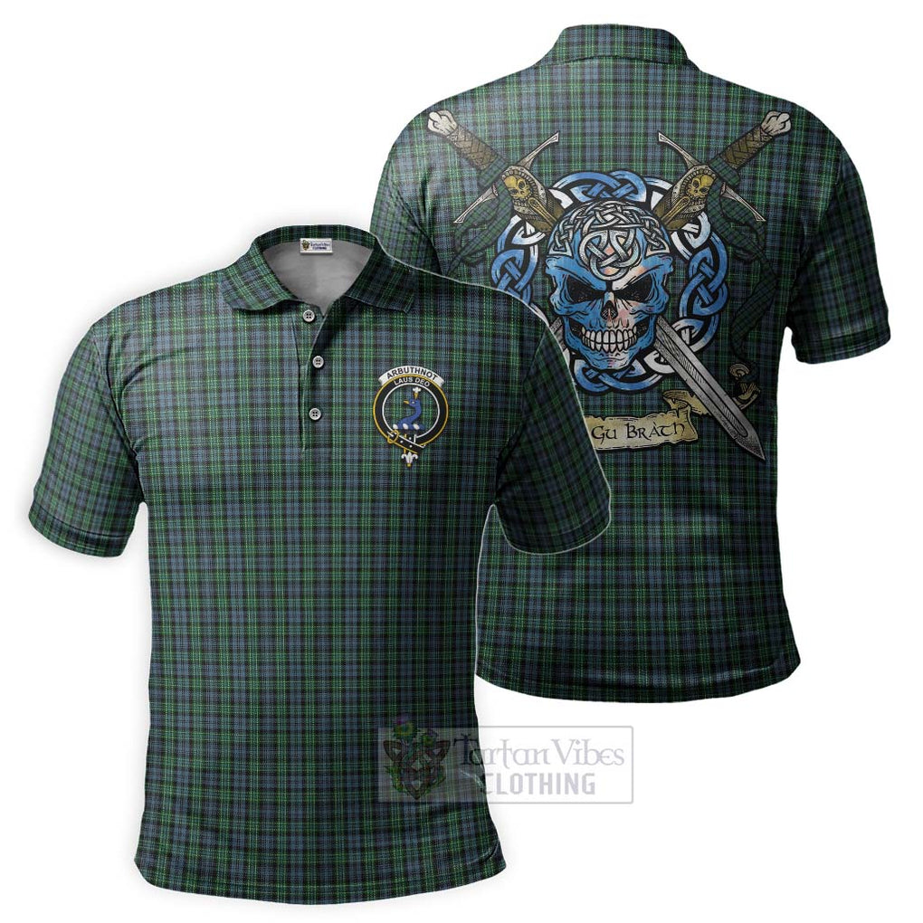 Tartan Vibes Clothing Arbuthnot Tartan Polo Shirt with Family Crest Celtic Skull Style