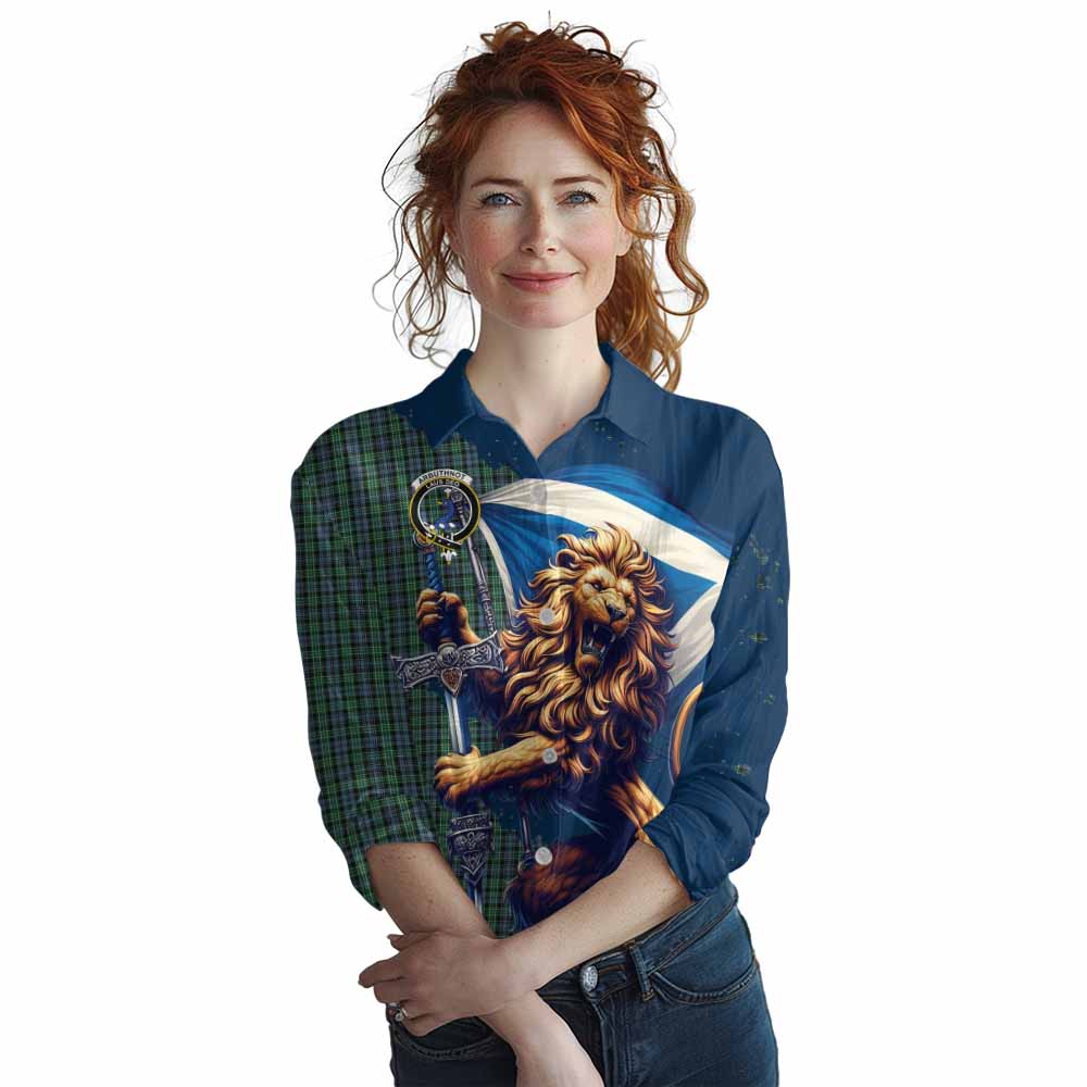 Tartan Vibes Clothing Arbuthnot Tartan Family Crest Women's Casual Shirt with Scottish Majestic Lion