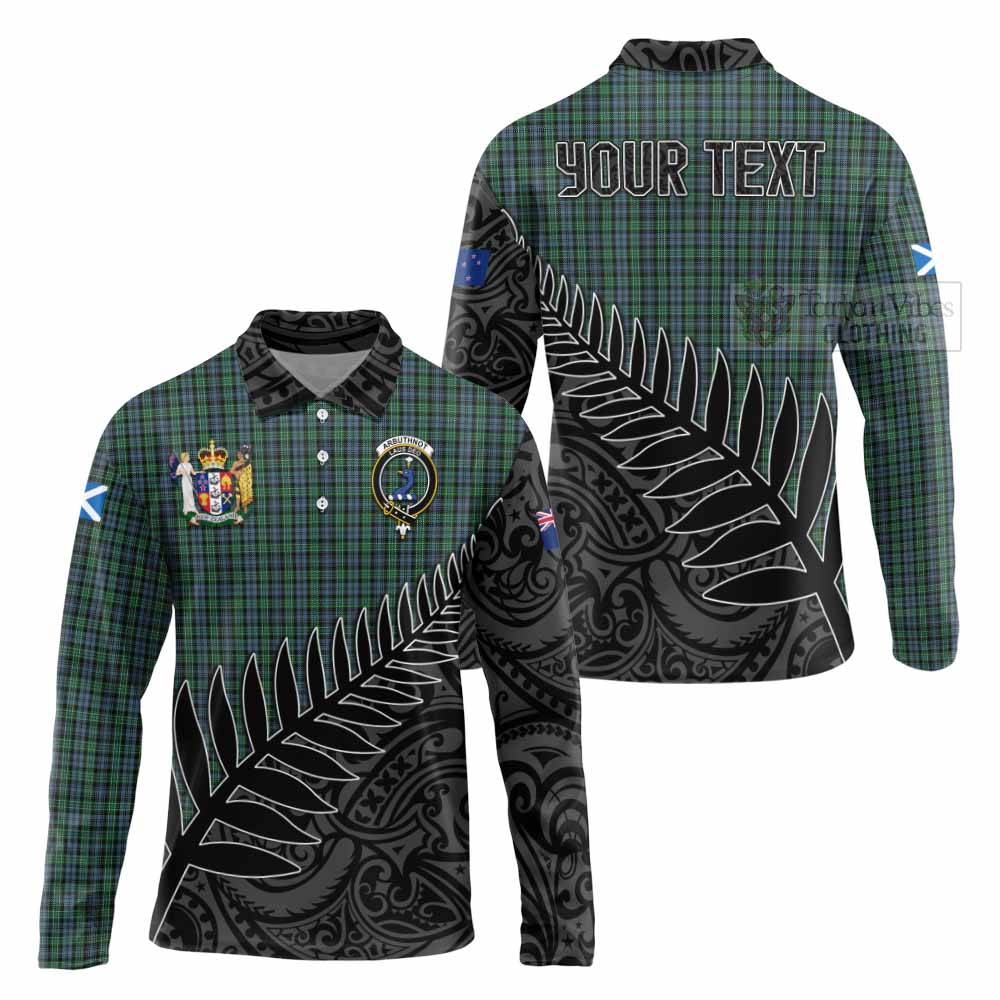 Tartan Vibes Clothing Arbuthnot Crest Tartan Long Sleeve Polo Shirt with New Zealand Silver Fern Half Style