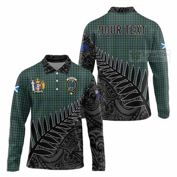 Tartan Vibes Clothing Arbuthnot Crest Tartan Long Sleeve Polo Shirt with New Zealand Silver Fern Half Style