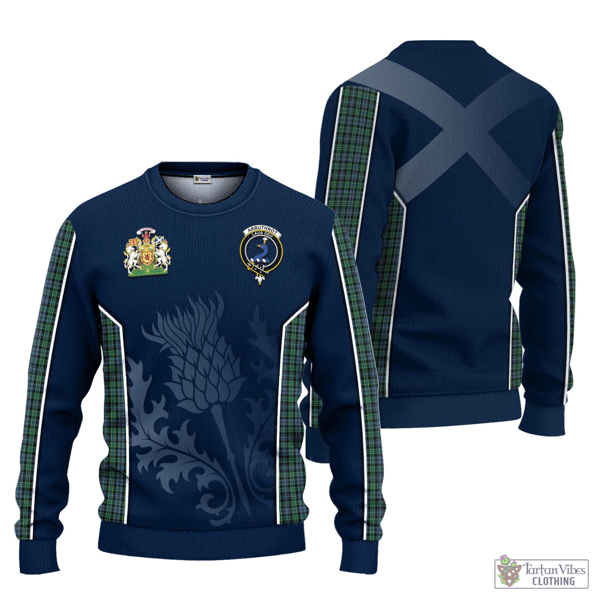 Arbuthnot Tartan Knitted Sweatshirt with Family Crest and Scottish Thistle Vibes Sport Style Unisex - Tartan Vibes Clothing