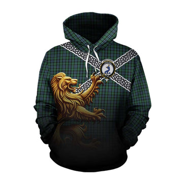 Tartan Vibes Clothing Arbuthnot Crest Tartan Cotton Hoodie with Golden Lion Emblem Celtic Style