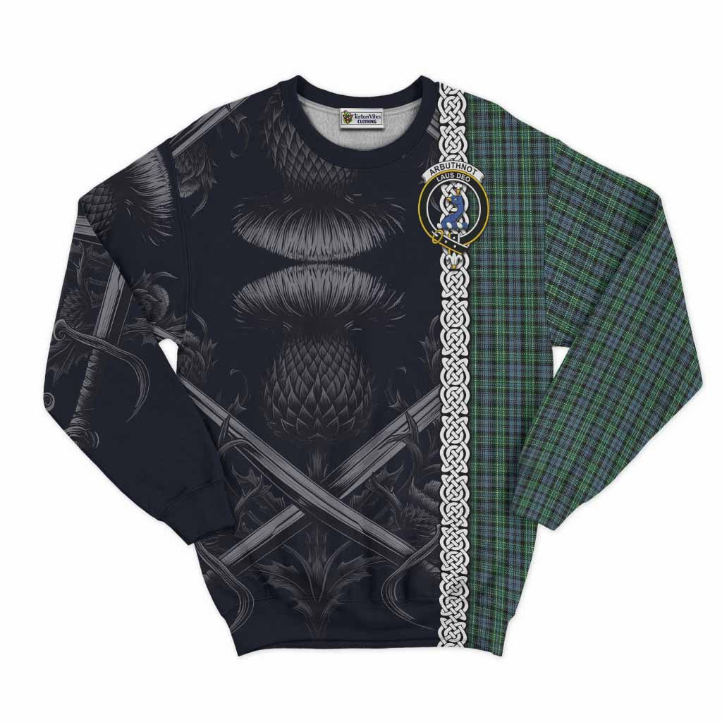 Tartan Vibes Clothing Arbuthnot Tartan Sweatshirt with Family Crest Cross Sword Thistle Celtic Vibes