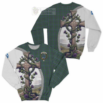 Tartan Vibes Clothing Arbuthnot Tartan Sweatshirt with Family Crest and St. Andrew's Cross Accented by Thistle Vines