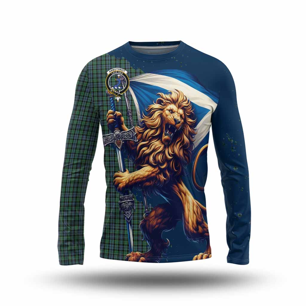 Tartan Vibes Clothing Arbuthnot Tartan Family Crest Long Sleeve T-Shirt with Scottish Majestic Lion