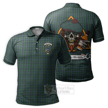 Tartan Vibes Clothing Arbuthnot Tartan Polo Shirt with Family Crest and Bearded Skull Holding Bottles of Whiskey
