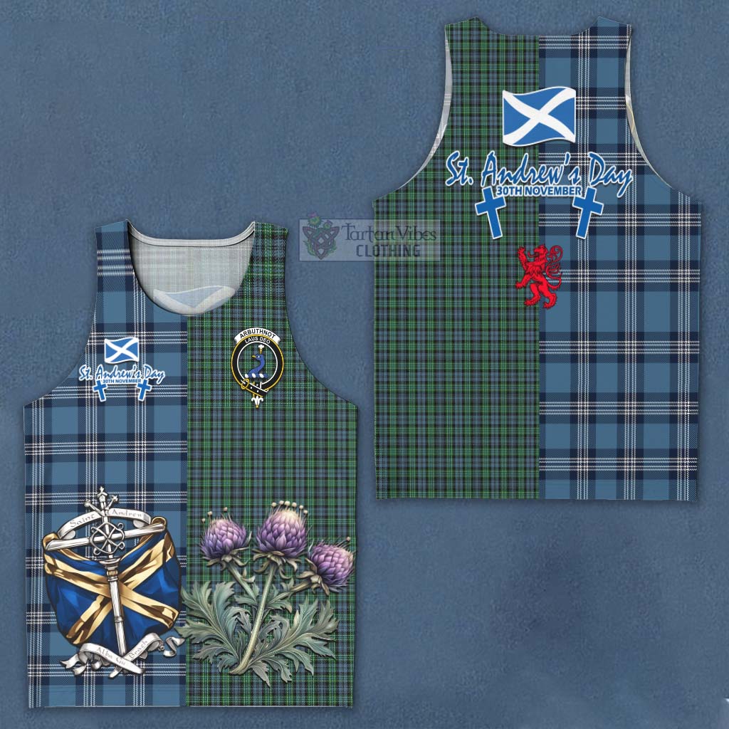 Tartan Vibes Clothing Arbuthnot Tartan Men's Tank Top Happy St. Andrew's Day Half Tartan Style