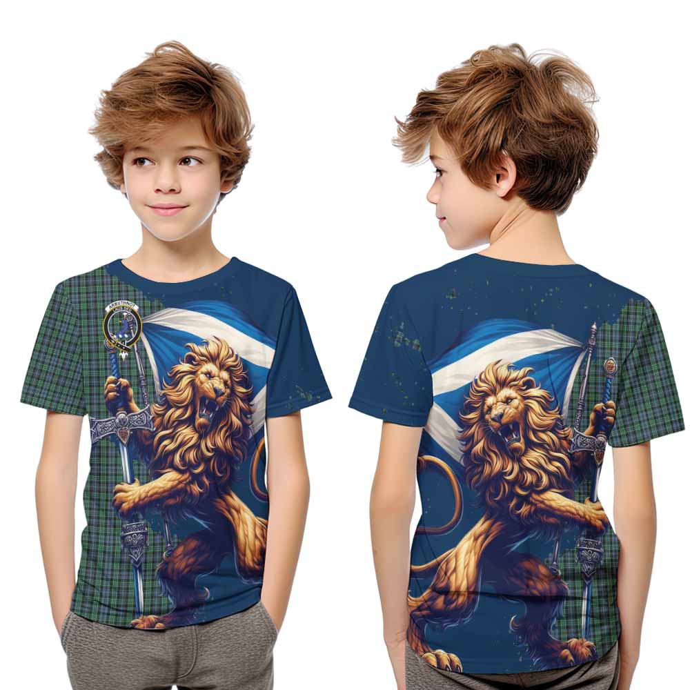 Tartan Vibes Clothing Arbuthnot Tartan Family Crest Kid T-Shirt with Scottish Majestic Lion