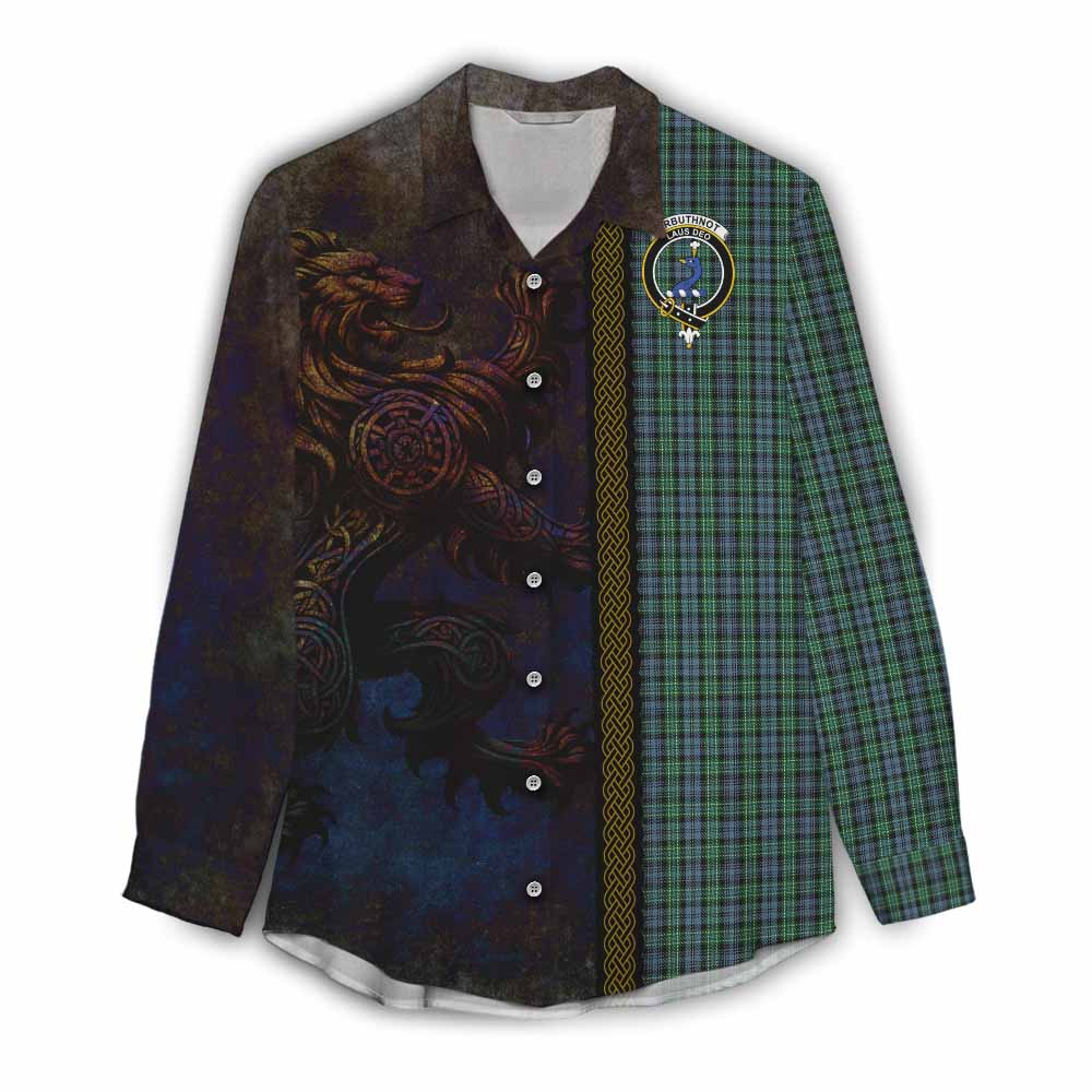 Tartan Vibes Clothing Arbuthnot Tartan Family Crest Women's Casual Shirt Alba Gu Brath Be Brave Lion Ancient Style