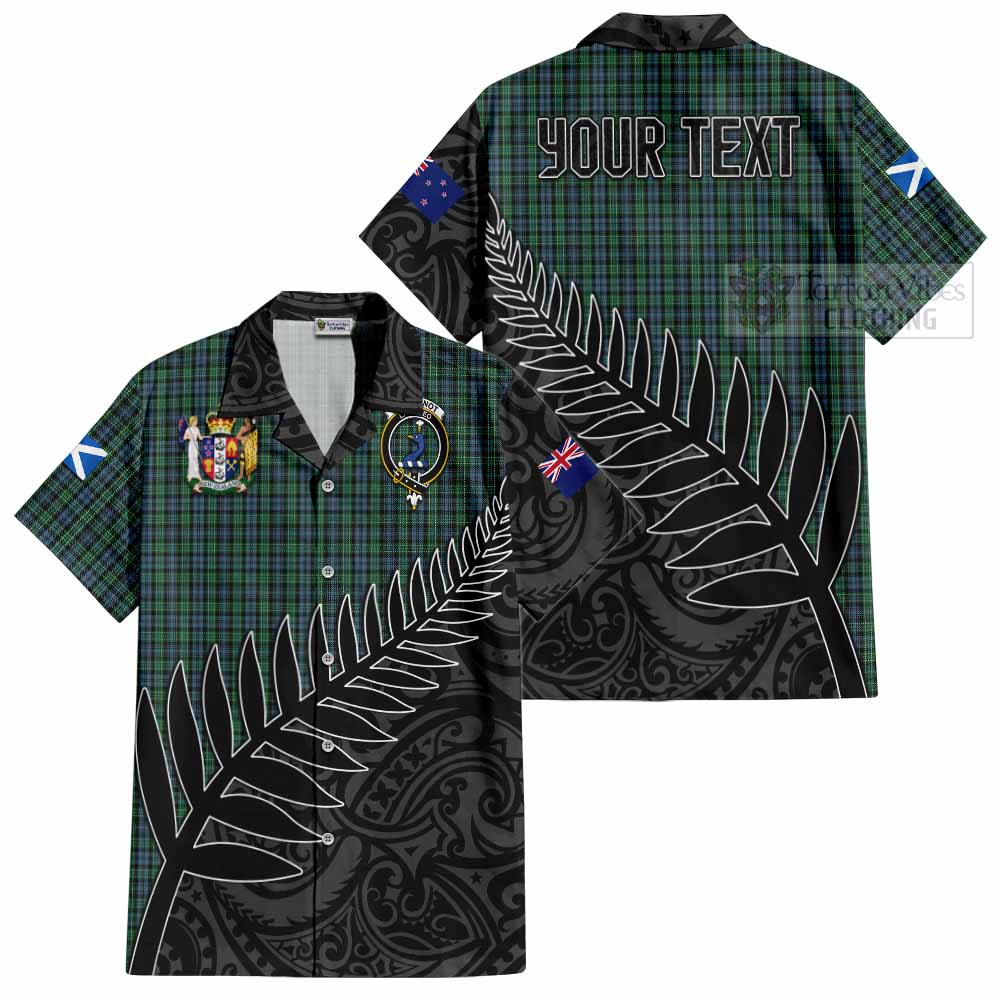 Tartan Vibes Clothing Arbuthnot Crest Tartan Short Sleeve Button Shirt with New Zealand Silver Fern Half Style