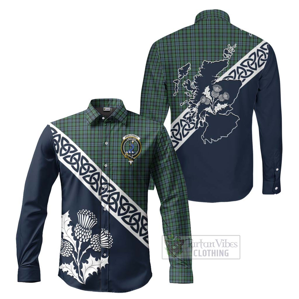 Tartan Vibes Clothing Arbuthnot Tartan Long Sleeve Button Shirt Featuring Thistle and Scotland Map