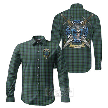 Tartan Vibes Clothing Arbuthnot Tartan Long Sleeve Button Shirt with Family Crest Celtic Skull Style