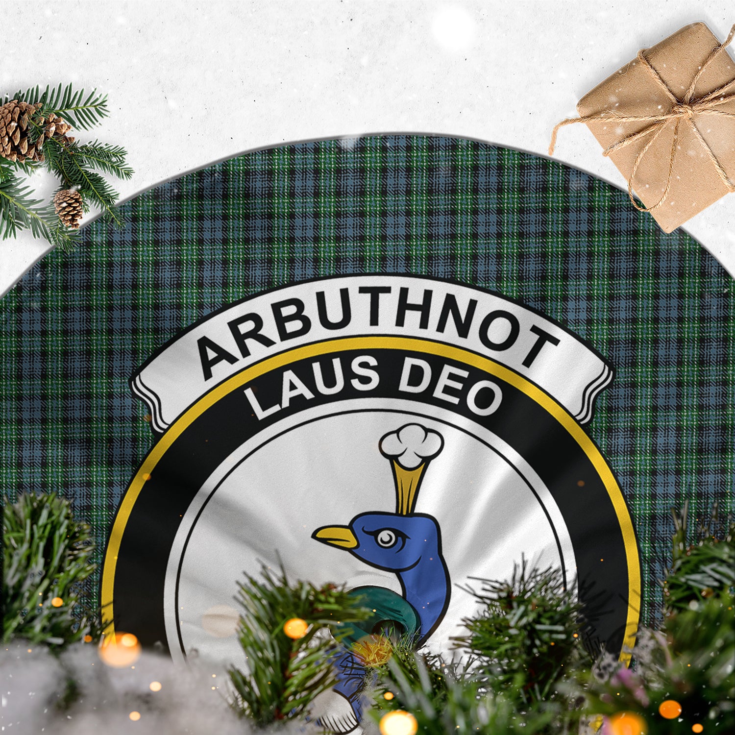Arbuthnot Tartan Christmas Tree Skirt with Family Crest - Tartanvibesclothing