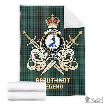 Arbuthnot Tartan Blanket with Clan Crest and the Golden Sword of Courageous Legacy