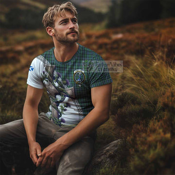 Tartan Vibes Clothing Arbuthnot Agnew Tartan T-Shirt with Family Crest and St. Andrew's Cross Accented by Thistle Vines