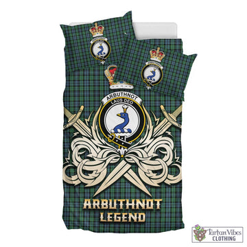 Arbuthnot Tartan Bedding Set with Clan Crest and the Golden Sword of Courageous Legacy