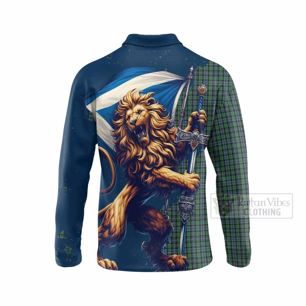 Tartan Vibes Clothing Arbuthnot Tartan Family Crest Long Sleeve Polo Shirt with Scottish Majestic Lion