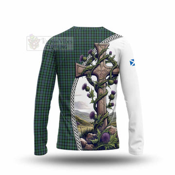 Tartan Vibes Clothing Arbuthnot Tartan Long Sleeve T-Shirt with Family Crest and St. Andrew's Cross Accented by Thistle Vines