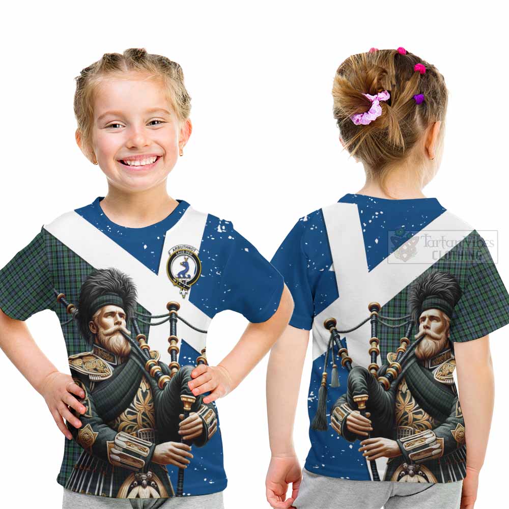 Tartan Vibes Clothing Arbuthnot Tartan Kid T-Shirt with Family Crest Scottish Bagpiper Vibes
