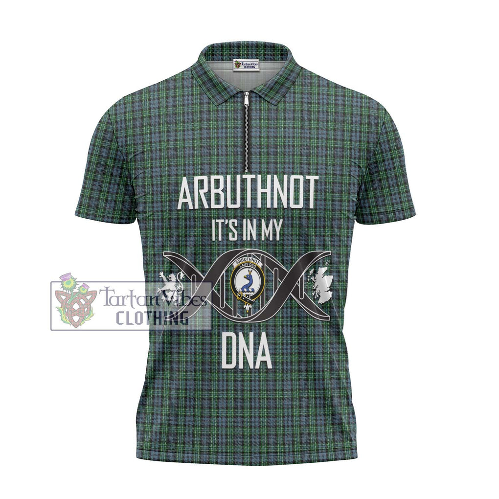 Arbuthnot Tartan Zipper Polo Shirt with Family Crest DNA In Me Style - Tartanvibesclothing Shop