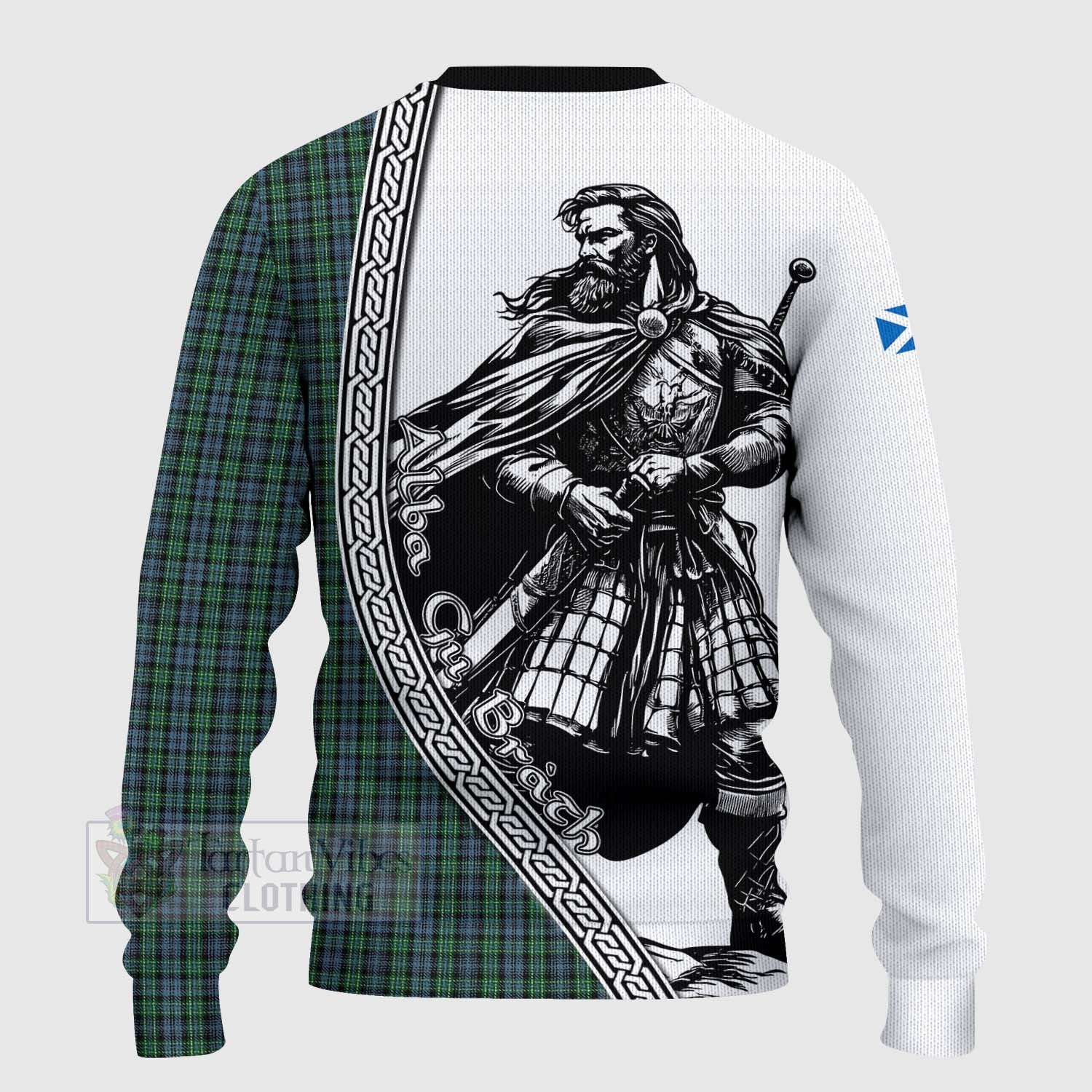 Tartan Vibes Clothing Arbuthnot Tartan Clan Crest Knitted Sweater with Highlander Warrior Celtic Style